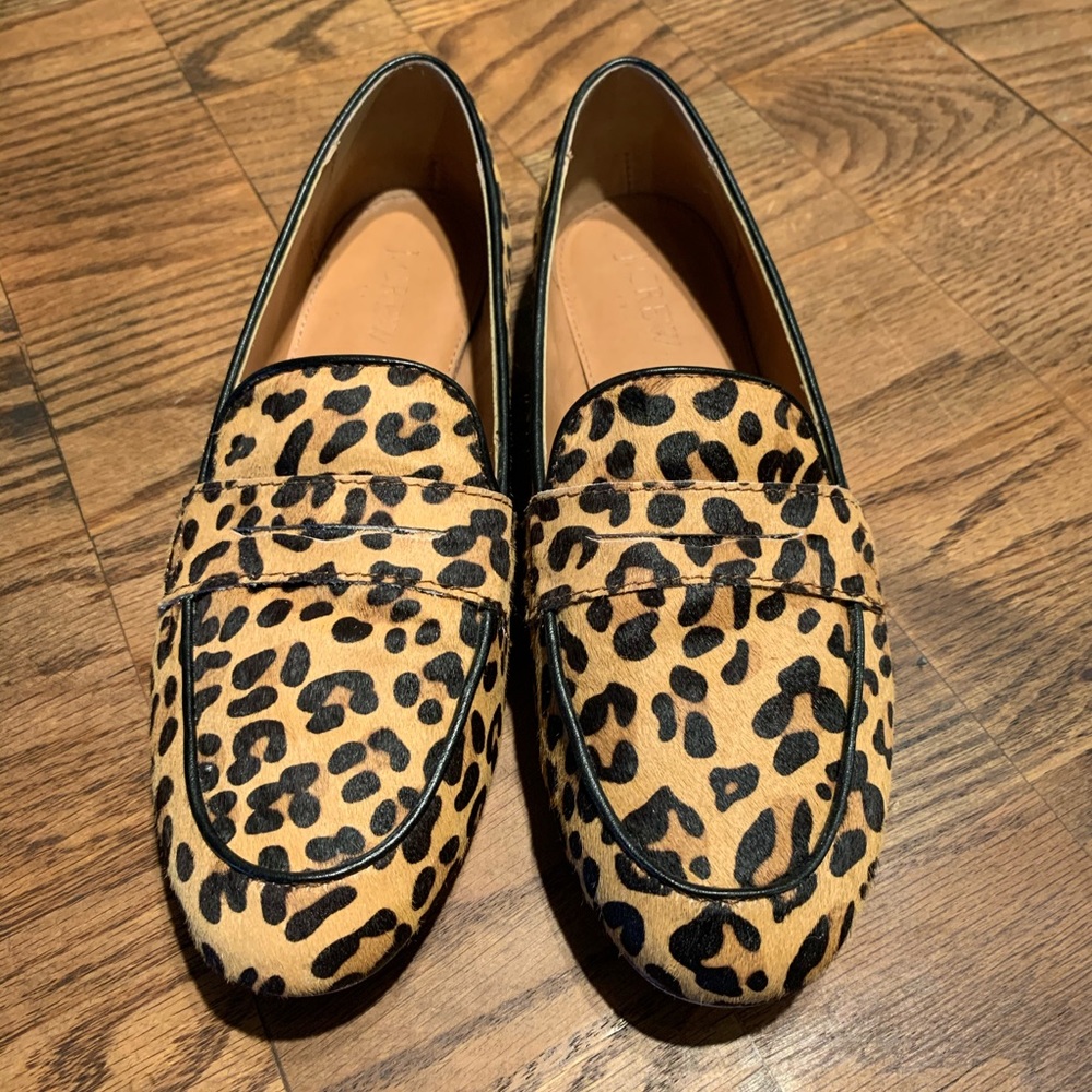 J. Crew calf hair loafers- leopard print. Size 7!